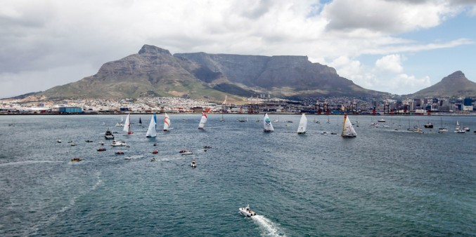 November 15, 2014. The fleet at the start of the In-Port race in Cape Town.