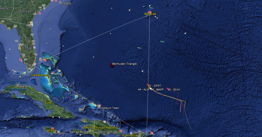 O misterioso Triângulo das Bermudas (Imagem Google Earth)