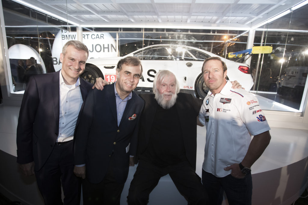 Jens Marquardt, Ludwig Willisch, John Baldessari, and BIll Auberlen celebrated the world premiere of the 19th BMW Art Car, created by renowned American artist John Baldessari, at Art Basel in Miami Beach on Wednesday, November 30, 2016.